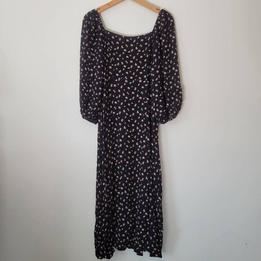 Sanctuary Smocked Floral Midi Dress Black Cream Size 2 - Picture 2 of 9